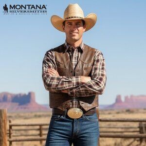 Montana Silversmiths Men's Buckle with Hand Tooled Custom Made Leather Belt